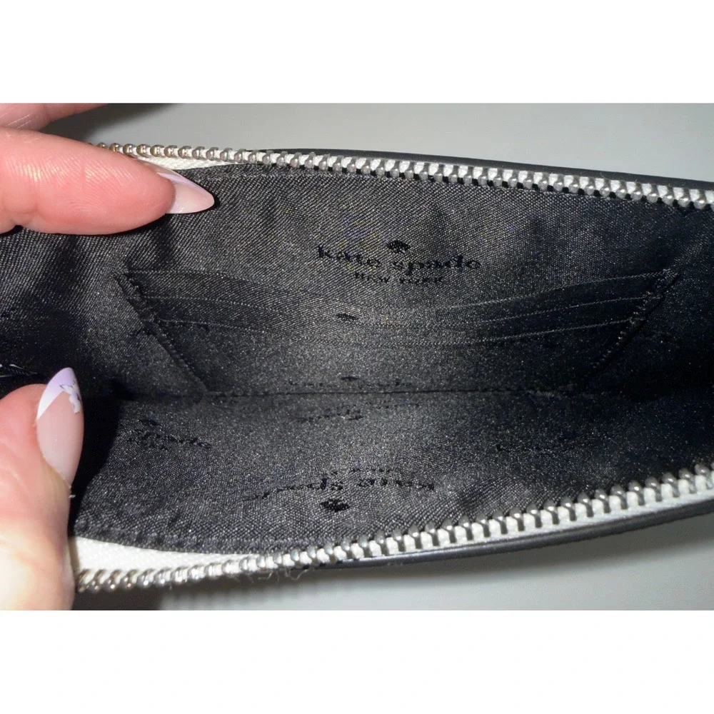 Kate Spade Lucy Medium L-Zip Wristlet Saffiano Leather Colorblock  Grey White - Picture 6 of 6